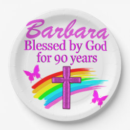 PRATO DE PAPEL PERSONALIZADO ABATIDO POR DEUS POR 90 ANOS DE PLAT