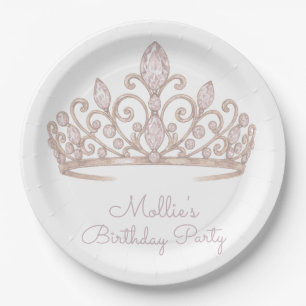 Prato De Papel Personalizado Aniversário Princesa Bege Rosa