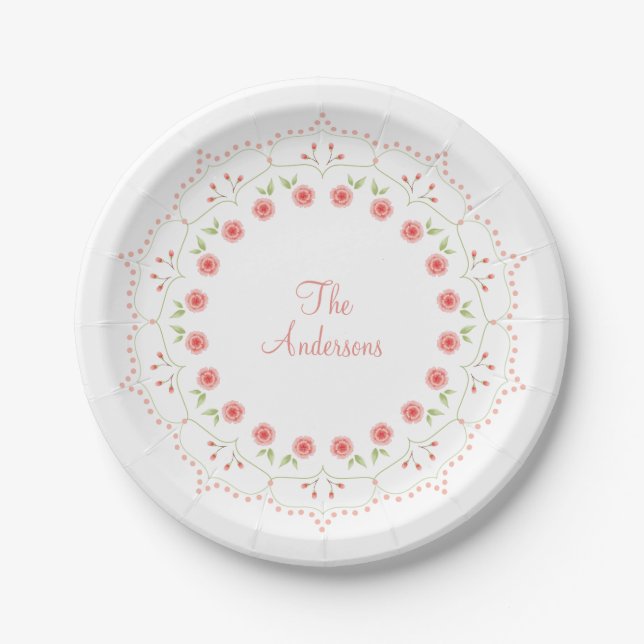 Prato de papel personalizado com mandala floral de (Frente)