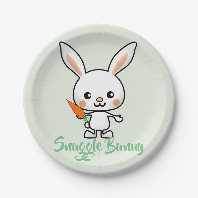 Prato De Papel Personalizado do Snuggle Bunny Kawaii (Frente)