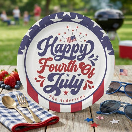 Prato De Papel Personalizado Feliz Quatro De Julho Patriótico
