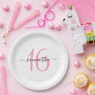 Prato De Papel Personalizado Rosa Doce 16
