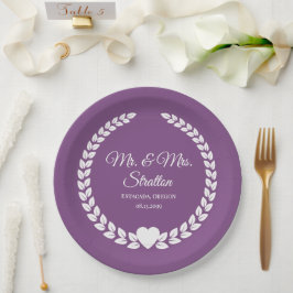 Prato De Papel Personalizado Sr & Sra. Bride e Groom Newlywing