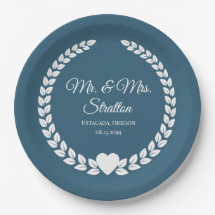 Prato De Papel Personalizado Sr & Sra. Bride e Groom Newlywing