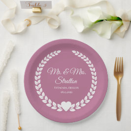 Prato De Papel Personalizado Sr & Sra. Bride e Groom Newlywing