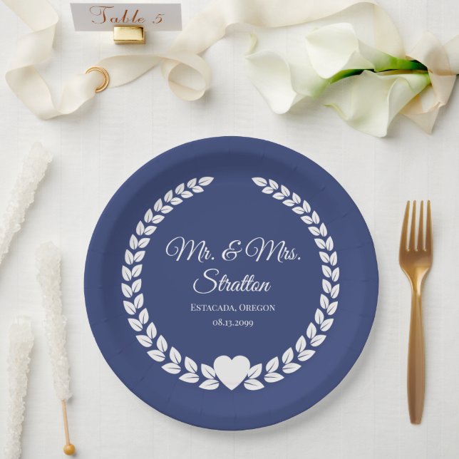 Prato De Papel Personalizado Sr & Sra. Bride e Groom Newlywing (Casamento)