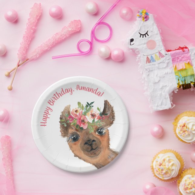 Prato De Papel Personalizar Boho Llama (Festa)