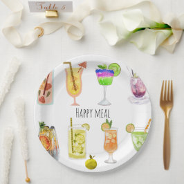 Prato De Papel Personalizar branco do coquetel de fruta de impres