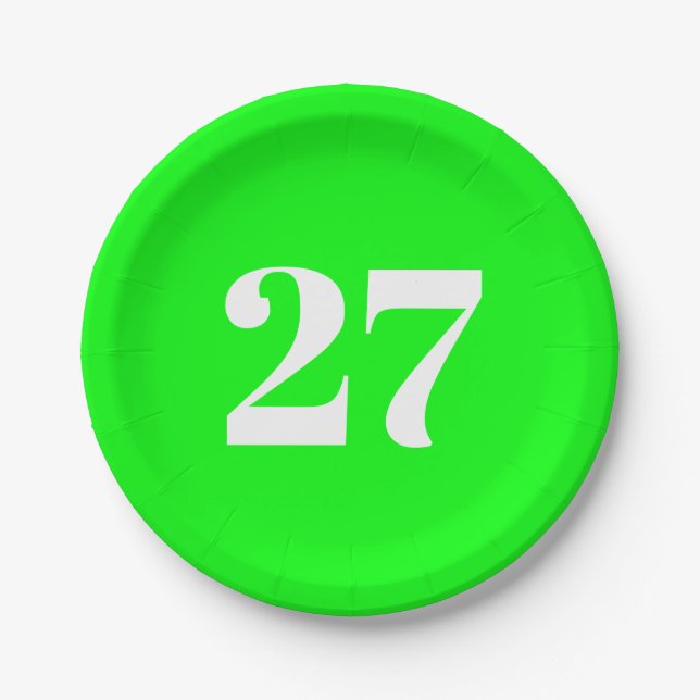 Prato De Papel Personalizar c/Letra Branca Inicial Número Néon Ve (Frente)