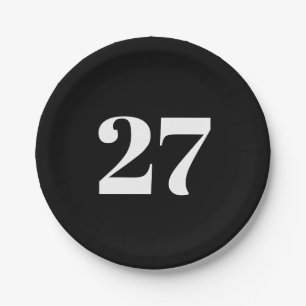 Prato De Papel Personalizar com Letra Branca Número Preto