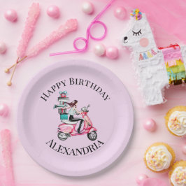 Prato De Papel Personalizar garota no Patinete Feliz aniversário