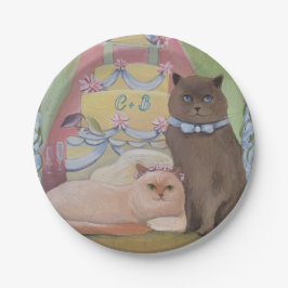 Prato De Papel Personalizar Iniciais de Casamento de Gatos