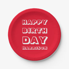 Prato De Papel Personalizar nome, feliz aniversário, vermelho bra