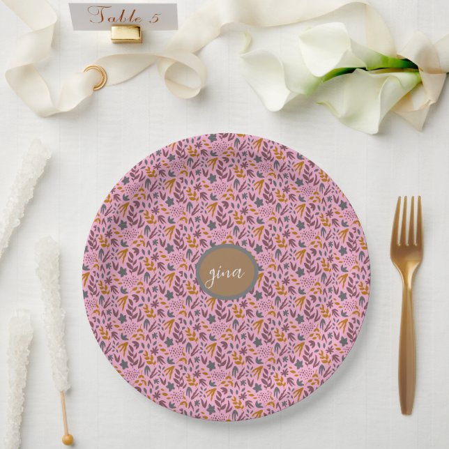 Prato De Papel Personalizar Padrão Botânico (Casamento)