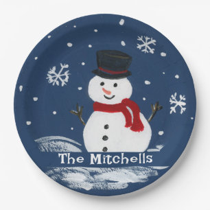 Prato De Papel PERSONALIZAR Snowman pintado