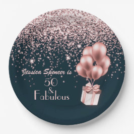 Prato De Papel Personalizável 50 e fabuloso Rosa Dourado 50º aniv