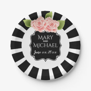 Prato De Papel Personalize a placa flora cor-de-rosa pretas & do