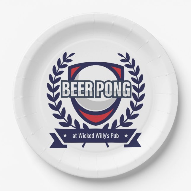 Prato De Papel Personalize Este Logo de Beer Pong (Frente)