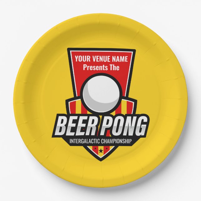 Prato De Papel Personalize Este Logo de Beer Pong (Frente)