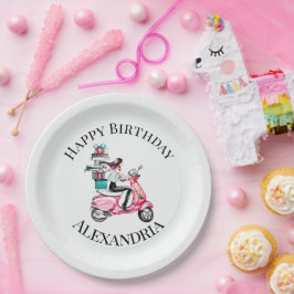 Prato De Papel Personalize Menina de Patinete Feliz aniversário