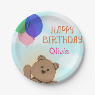 Prato De Papel Personalize, pessoal, aniversário, urso de ursinh