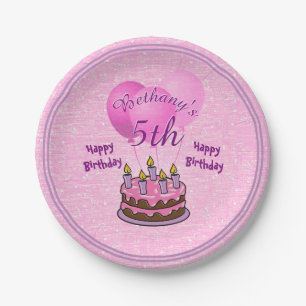 Prato De Papel Personalize: Rosa Textured 5o aniversário das