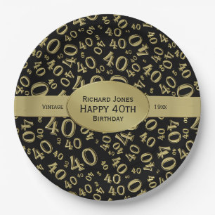 Prato De Papel Personalize: Tema preto/Dourado do partido de