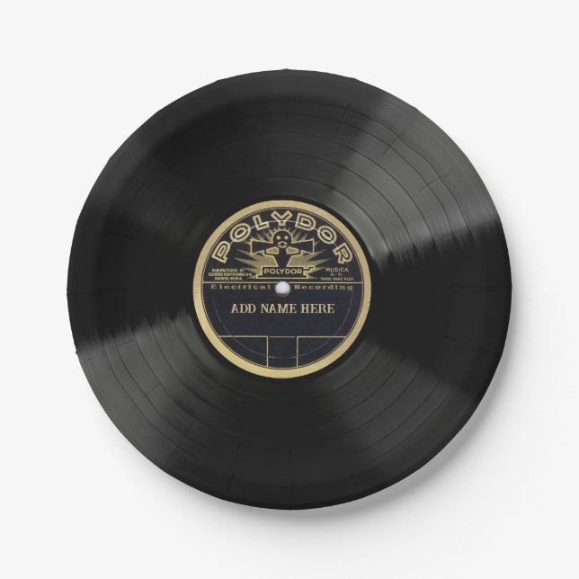 Prato De Papel Personalized 78 Vinyl Record Design Paper Plates (Frente)