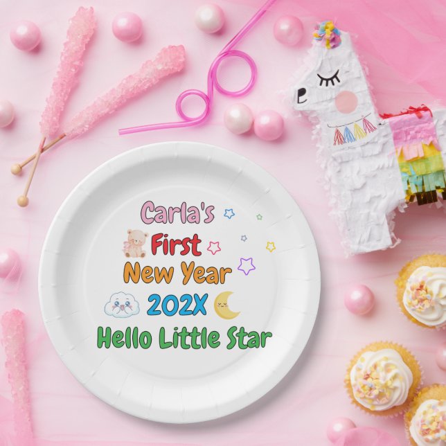 Prato De Papel Personalized Baby’s First New Year – Cute Design (Festa)