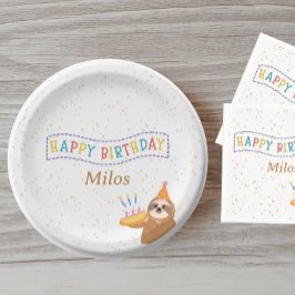 Prato De Papel Personalized Birthday Plate Sloth Party Design