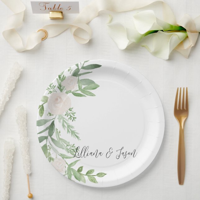 Prato De Papel Personalized Floral Wedding Shower Plate (Casamento)