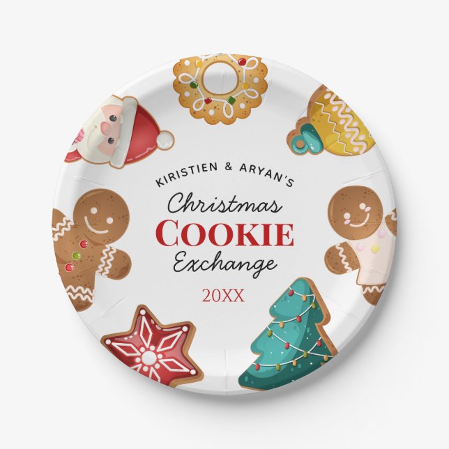Prato De Papel Personalized Gingerbread Christmas Cookie Exchange (Frente)