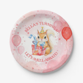 Prato De Papel Personalized Girl's Birthday Squirrel Pink and Red