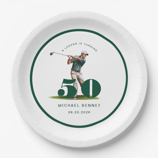 Prato De Papel Personalized Golfer 50th Birthday (Frente)