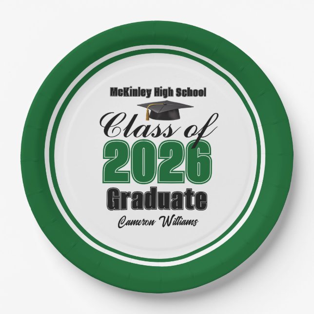 Prato De Papel Personalized Green Class of 2026 Graduation Party (Frente)
