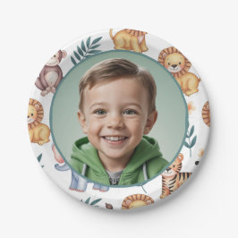 Prato De Papel Personalized Jungle Safari Animal Border Photo