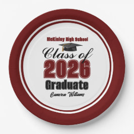 Prato De Papel Personalized Maroon Class of 2026 Graduation Party