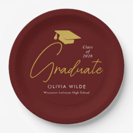 Prato De Papel Personalized Maroon Grad Plates – Party Ready