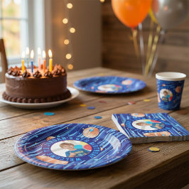 Prato De Papel Personalized Outer Space Galaxy Photo Birthday 