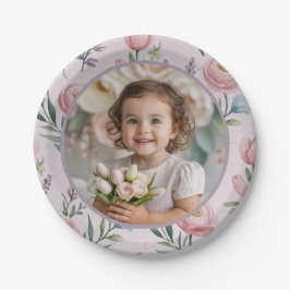 Prato De Papel Personalized Pastel Floral Photo Birthday Girl 