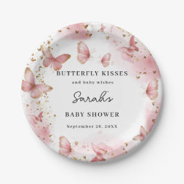 Prato De Papel Personalized Pink Butterfly Baby Shower Plates
