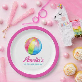Prato De Papel Personalized Pink Pool Party