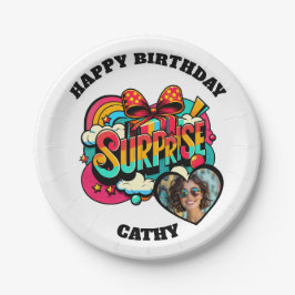 Prato De Papel Personalized Pop Art Retro Birthday Photo