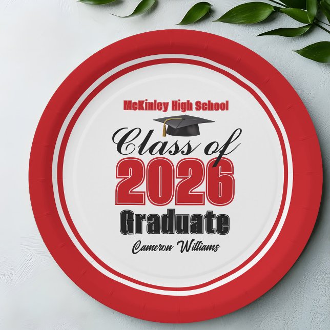 Prato De Papel Personalized Red Class of 2026 Graduation Party (Criador carregado)