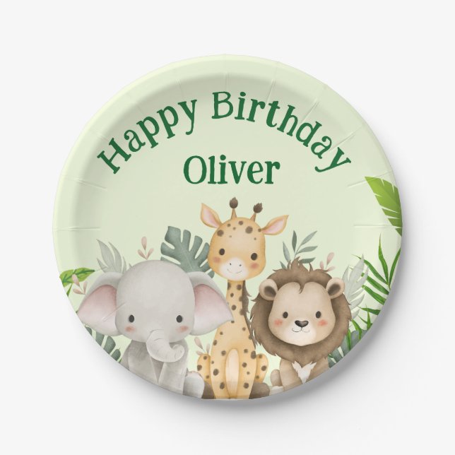 Prato De Papel Personalized Safari Birthday Paper Plates (Frente)