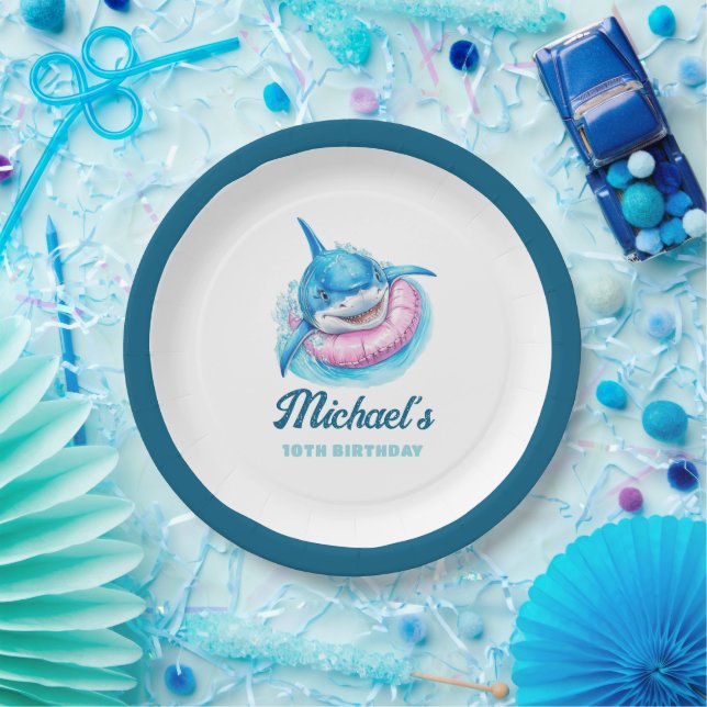 Prato De Papel Personalized Shark Pool Party (Festa)