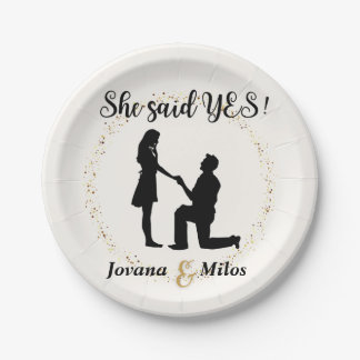 Prato De Papel Personalized She said Yes Engagement Plate 