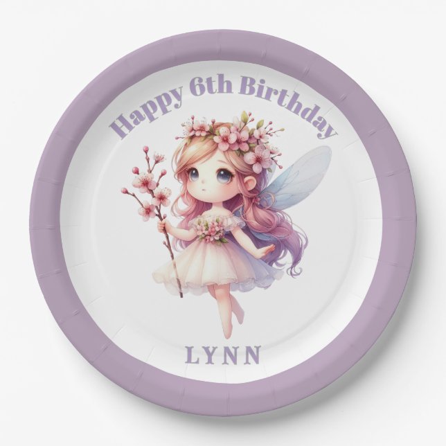 Prato De Papel Personalized Whimsical Floral Fairy  (Frente)
