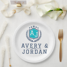 Prato De Papel Personalized wite blue Monogram Wedding 