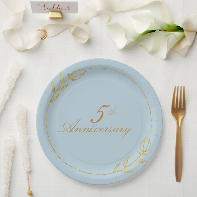 Prato De Papel Personalizes Anniversary with Golden Frame (Casamento)